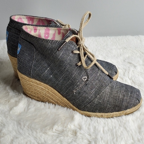 Toms Shoes - Toms Chambray Desert Espadrille Wedge Booties